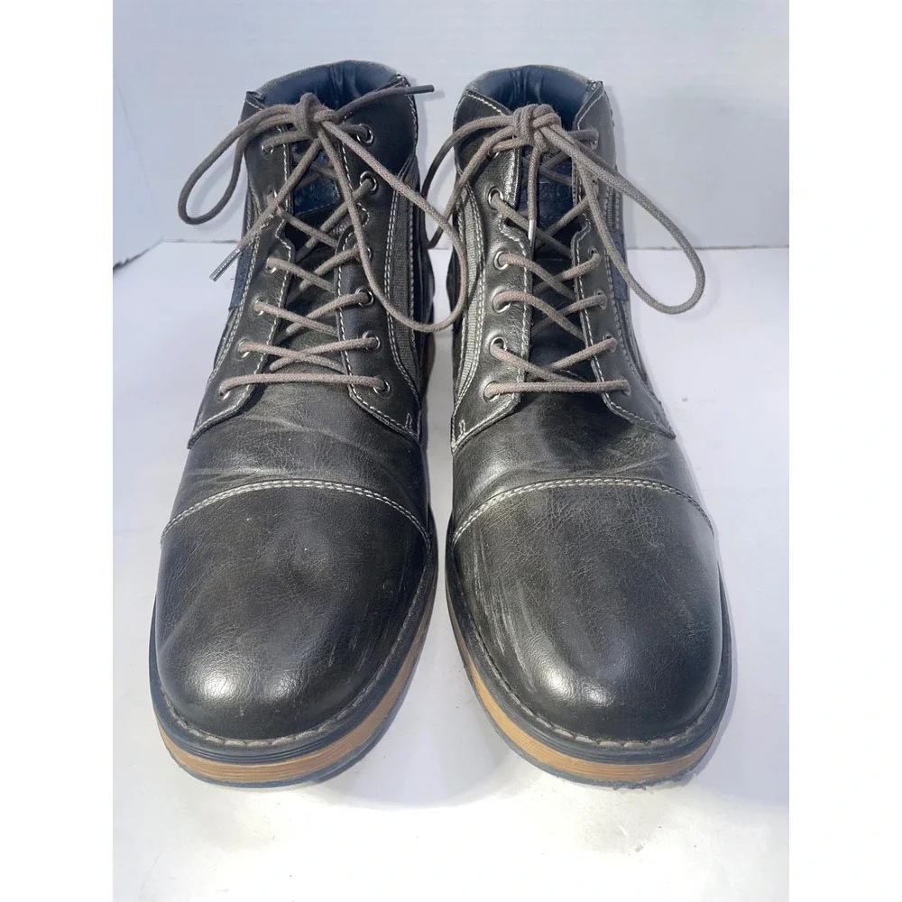 IZOD Mens Size 10.5M Cap Toe‎ Lace Up Ankle Boots Leather Black Gray EXCELLENT